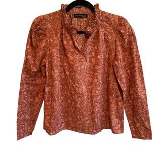 NWOT House Of Harlow 1960 Long Sleeve Knotch/ Button Neckline Floral Blouse